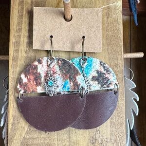 Brown and Multicolor Leather Earrings